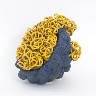 Residing Cloud Blue Yellow ceramic sculpture by Tessa Eastman