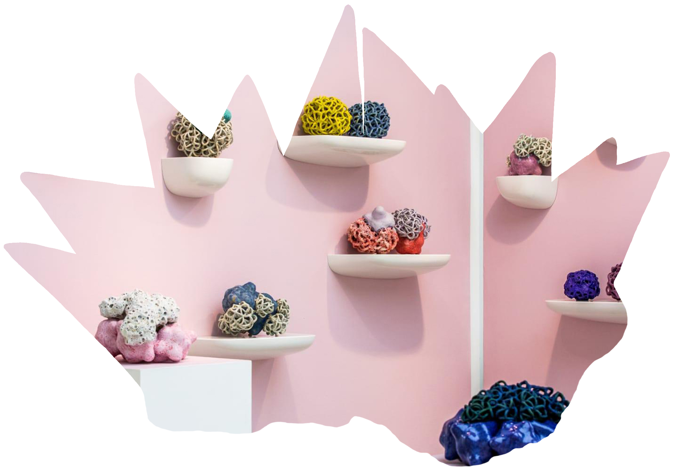 Tessa Eastman's colourful ceramic sculptures on display in a gallery