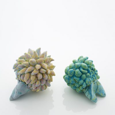 Spikey and Blobby Subservient Creatures glazed ceramic sculpture by Tessa Eastman